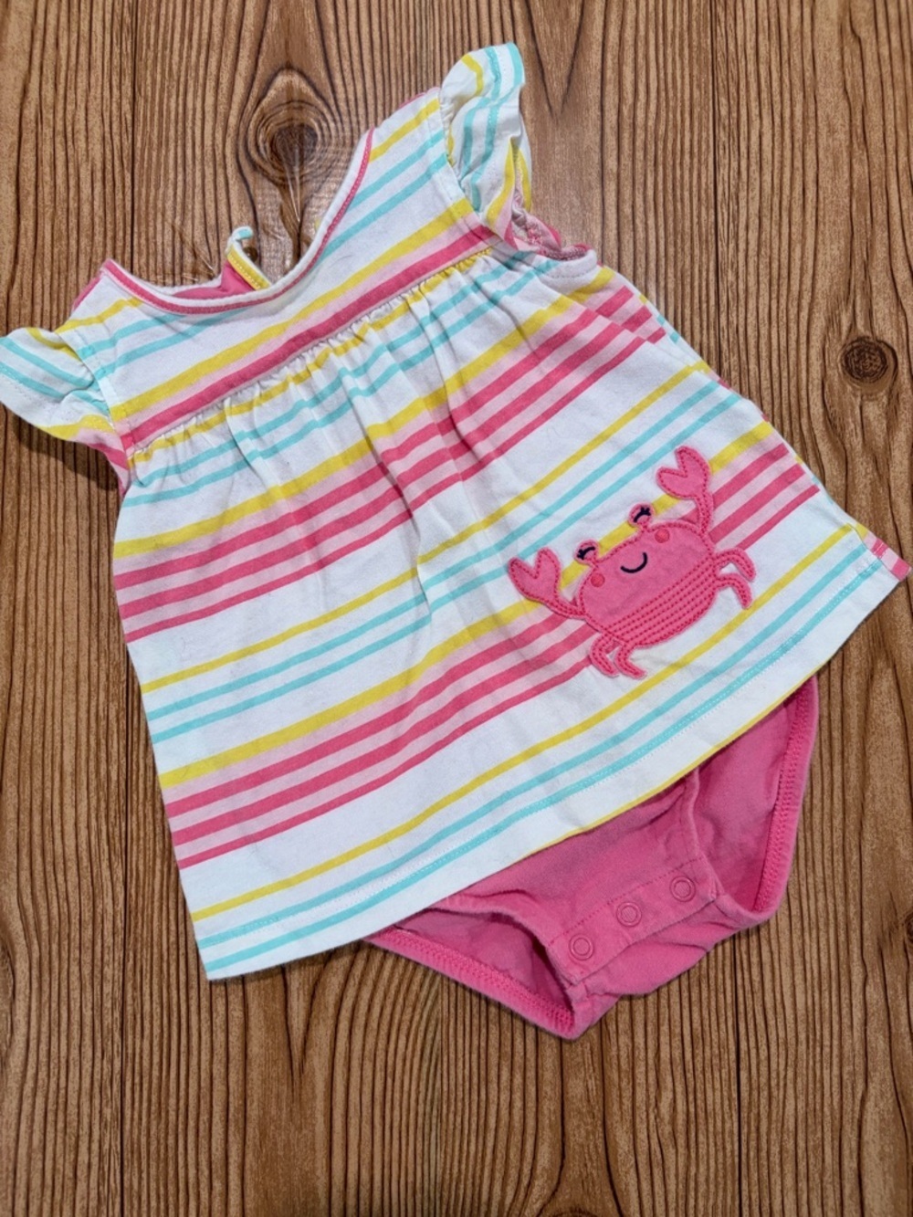 7/$20 Child of Mine Striped Baby Dress Bodysuit with Pink Crab 100% Cotton
